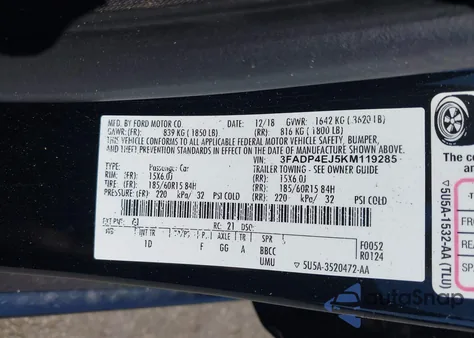 2019 Ford Fiesta Se from USA, damaged, VIN 3FADP4EJ5KM119285